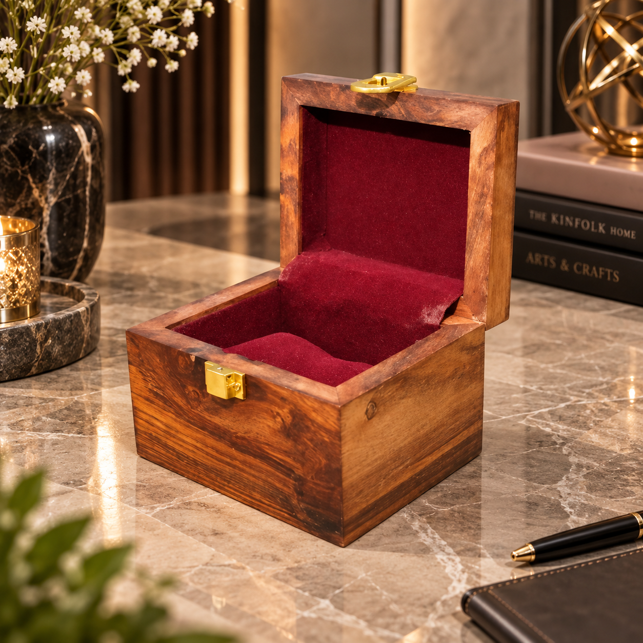 1 Slot Wooden Watch Box – Royal Red Velvet