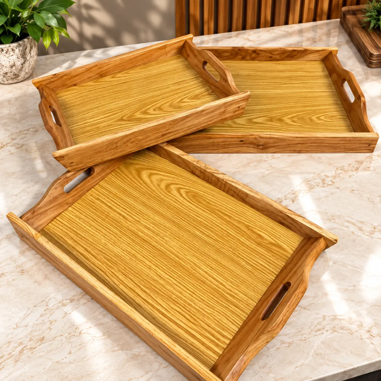 Premium 3-Piece Wooden Tray Set T003 – Nesting Serving Trays — image 3