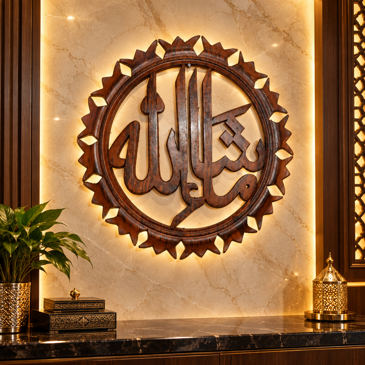 Handcrafted Wooden Allah Wall Art – Islamic Calligraphy Décor — image 2