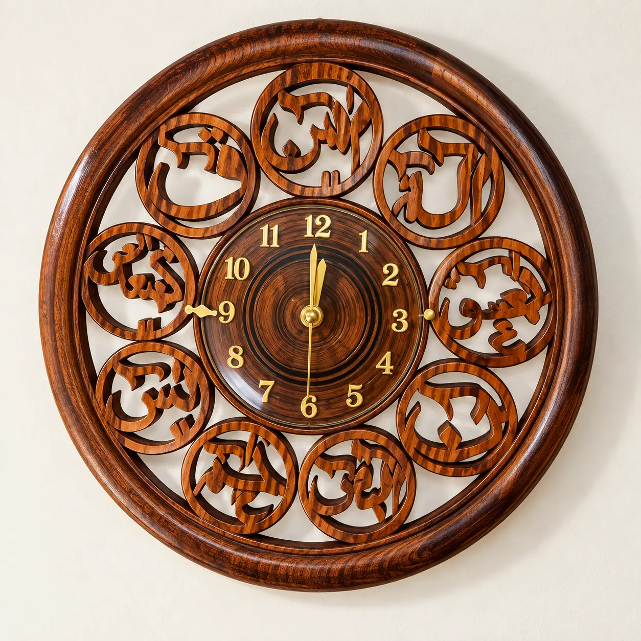 Handcrafted Wooden Islamic Wall Clock – Arabic Calligraphy Design