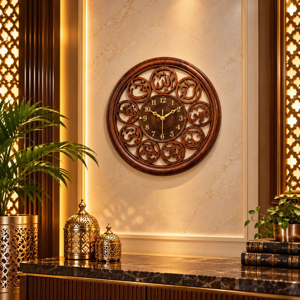 Handcrafted Wooden Islamic Wall Clock – Arabic Calligraphy Design — image 2