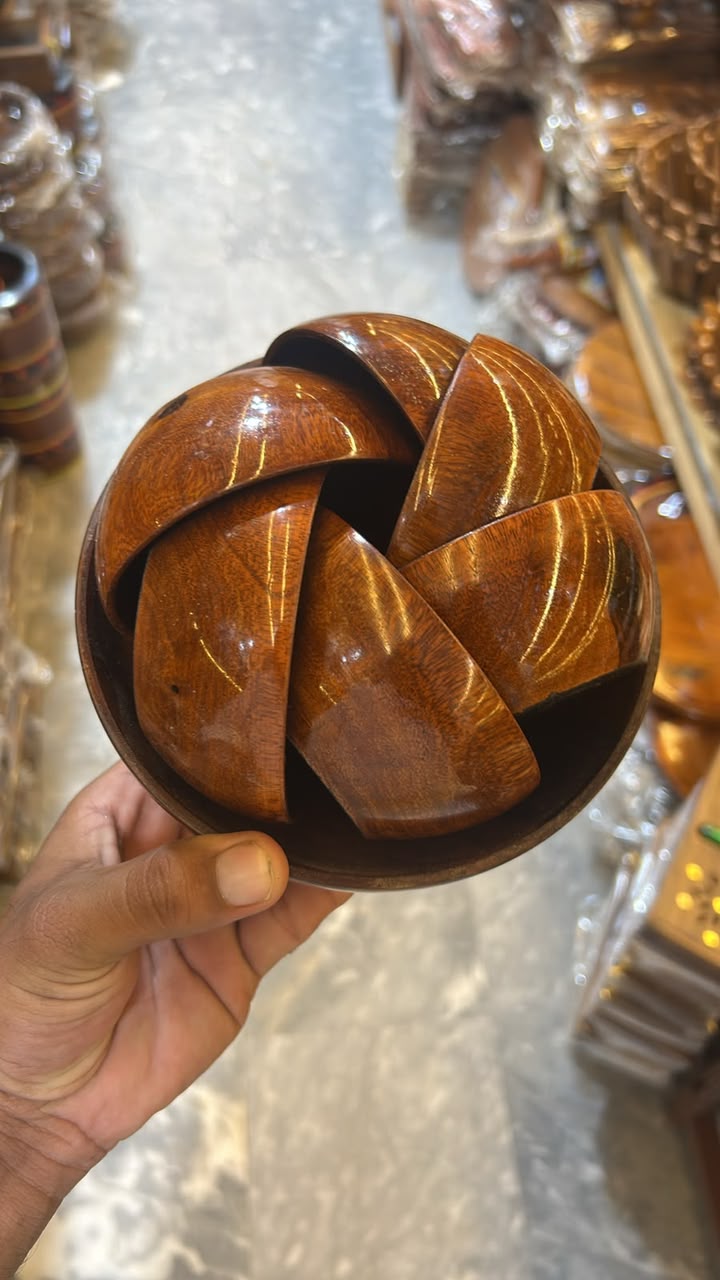 Handcrafted Wooden Bowl Set – 7-Piece Serving & Dining Set