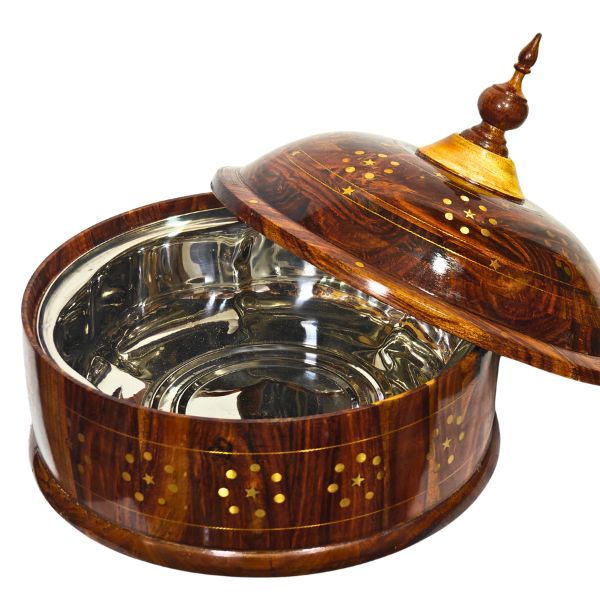 Handcrafted Wooden Hot Pot – Traditional Insulated Serving Casserole with Steel Inner Bowl