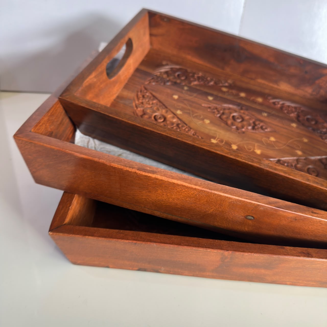 Handcrafted Wooden Serving Tray with Handles – Decorative Traditional Wood Tray — image 2
