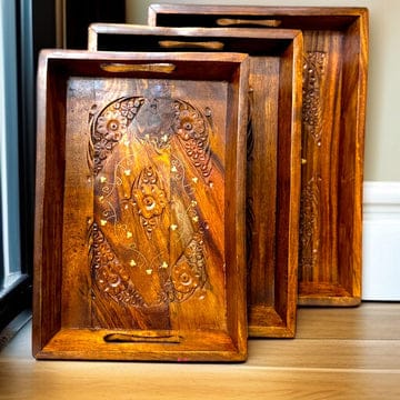 Handcrafted Wooden Serving Tray with Handles – Decorative Traditional Wood Tray — image 3