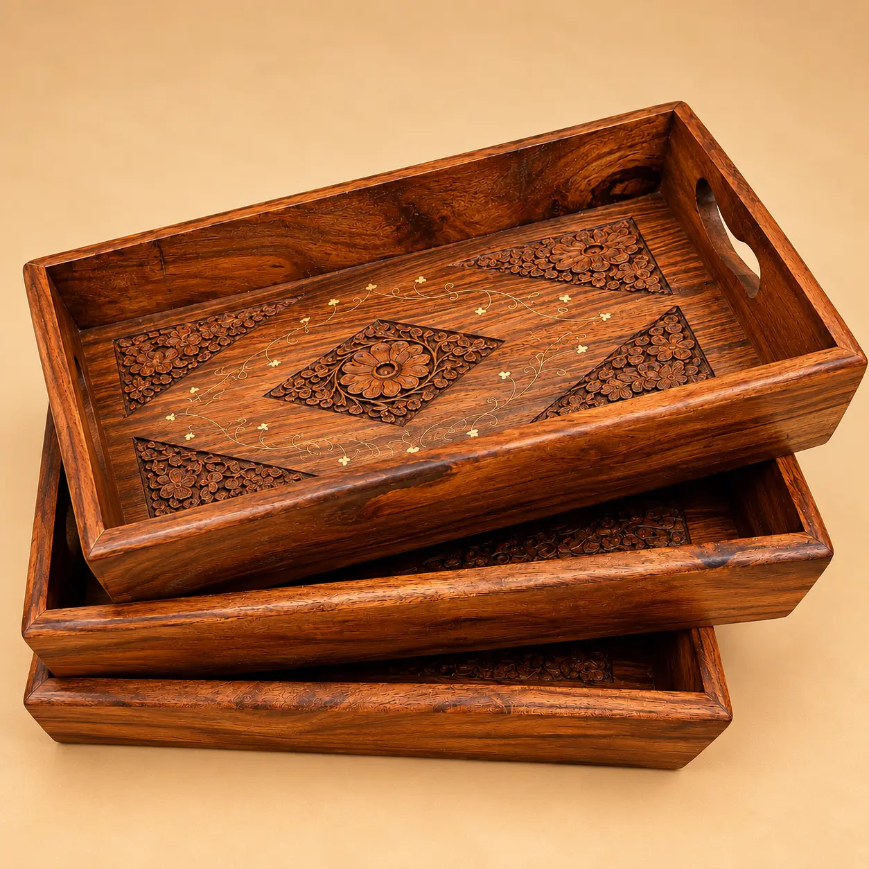 Handcrafted Wooden Serving Tray with Handles – Decorative Traditional Wood Tray — image 4