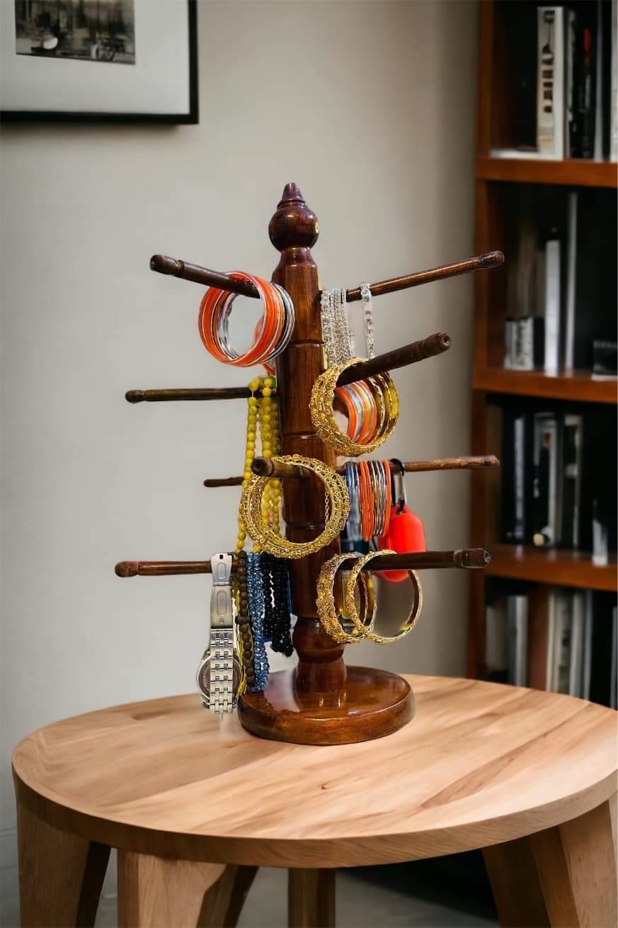 Handcrafted Wooden Jewelry & Bangle Stand – Traditional Bracelet Organizer