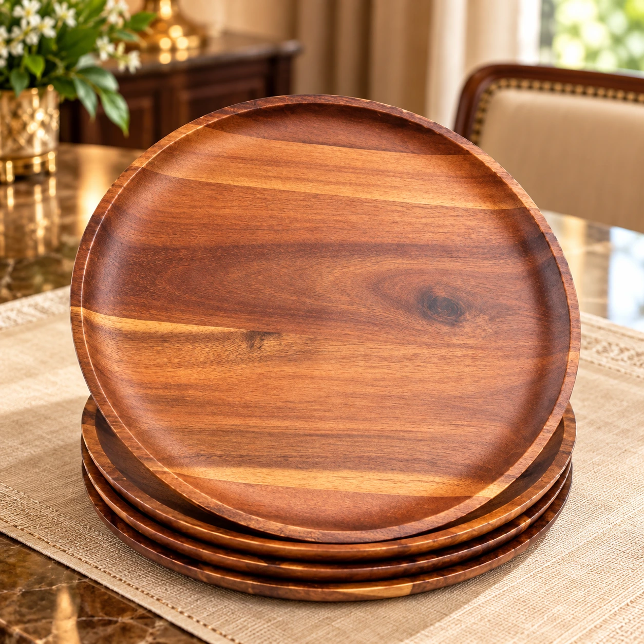 Handcrafted Wooden Serving Plate – Round Natural Wood Tray — image 2