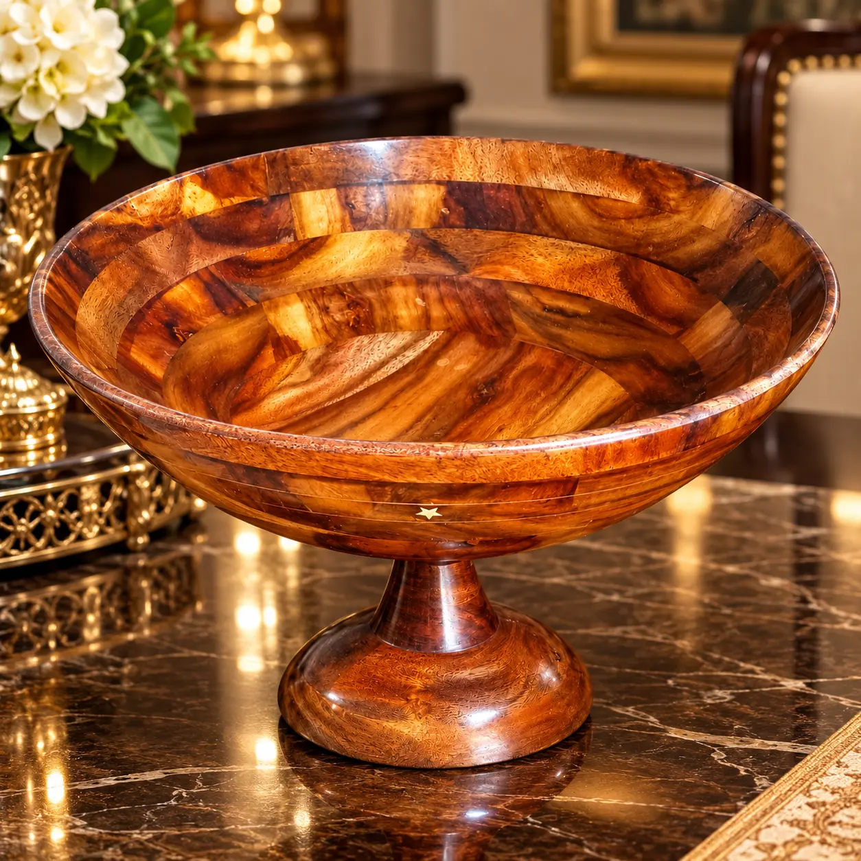 Handcrafted Wooden Pedestal Serving Bowl – Premium Natural Wood Compote — image 3