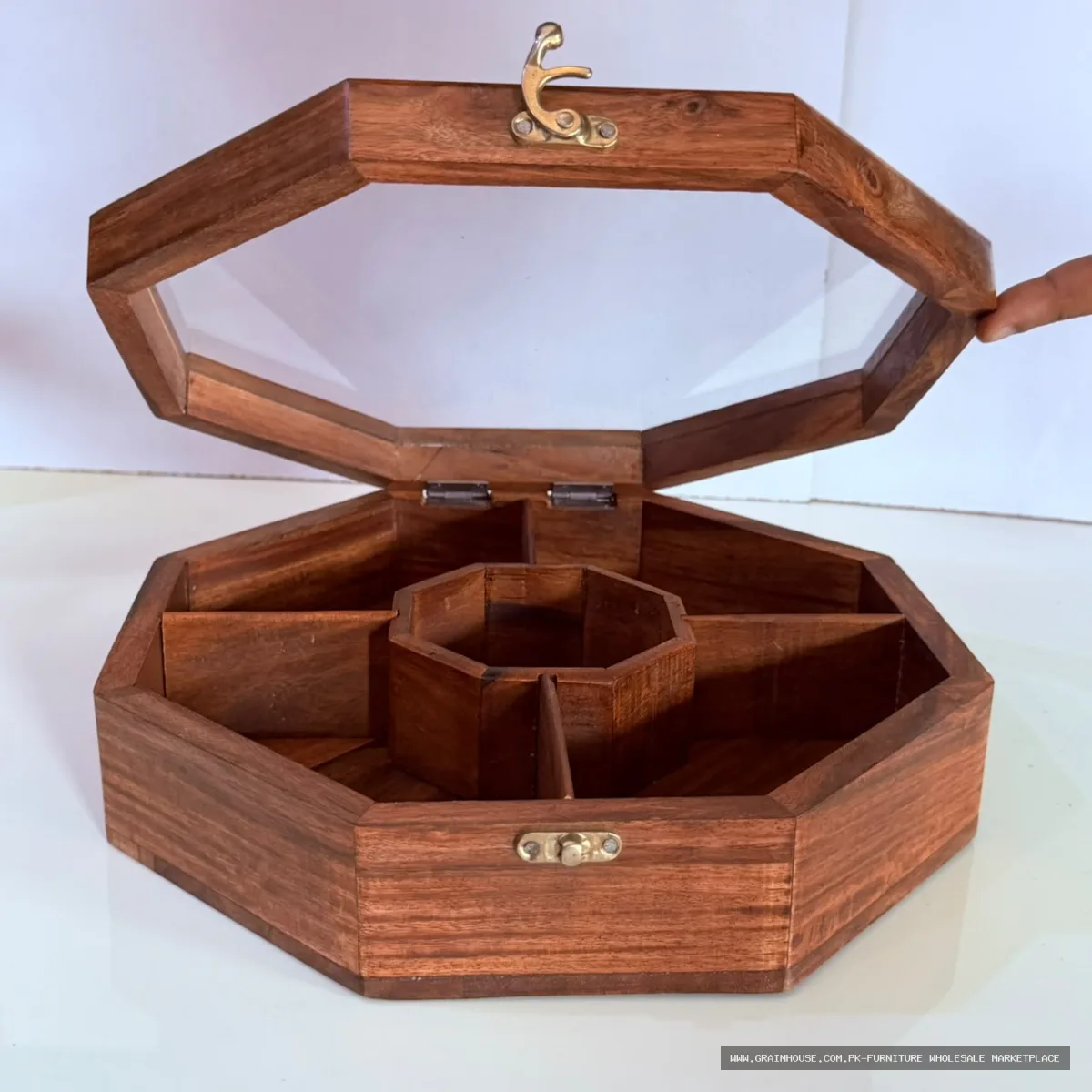 Octagonal Wooden Jewelry Organizer Box with Compartments — image 3