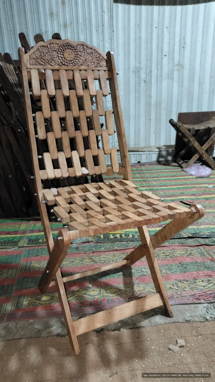 Traditional Wooden Folding Chair with Carved Backrest – Handcrafted Wooden 2 Chair Set